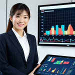 Confident Businesswoman**

A confident Japanese businesswoman in a modern, stylish business suit, standing in a bright, contemporary office with financial charts displayed on a large monitor in the background, fully clothed, appropriate attire, safe for work, perfect anatomy, natural proportions, professional, high quality, dynamic pose, slightly smiling, holding a tablet, Japanese characters subtly visible on the charts.

**