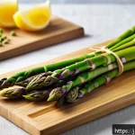 별자리와 음식 취향 - A vibrant spring vegetable platter featuring fresh asparagus, nanohana (rapeseed blossoms), and bamb...